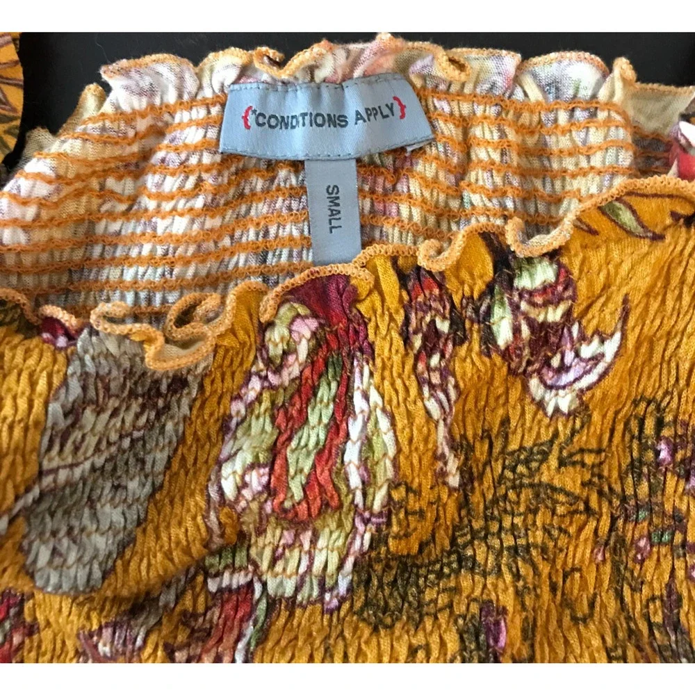Anthro Conditions Apply Smocked Sweetheart Floral Blouse Boho S